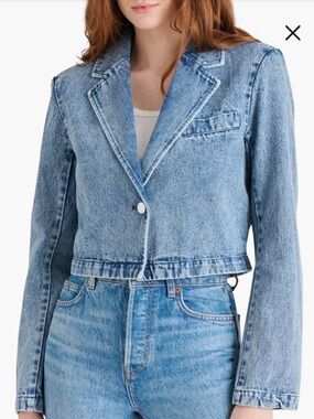 STEVE MADDEN Tarin Blazer in Blue Acid Wash Notch Lapel Denim Jacket Women’s L